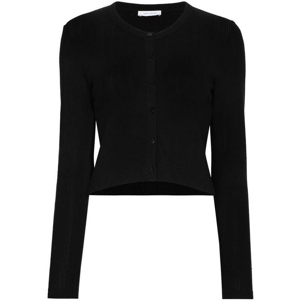 Ninety Percent Organic Cotton Pointelle Long Sleeve Crew Neck Cardigan Black XS